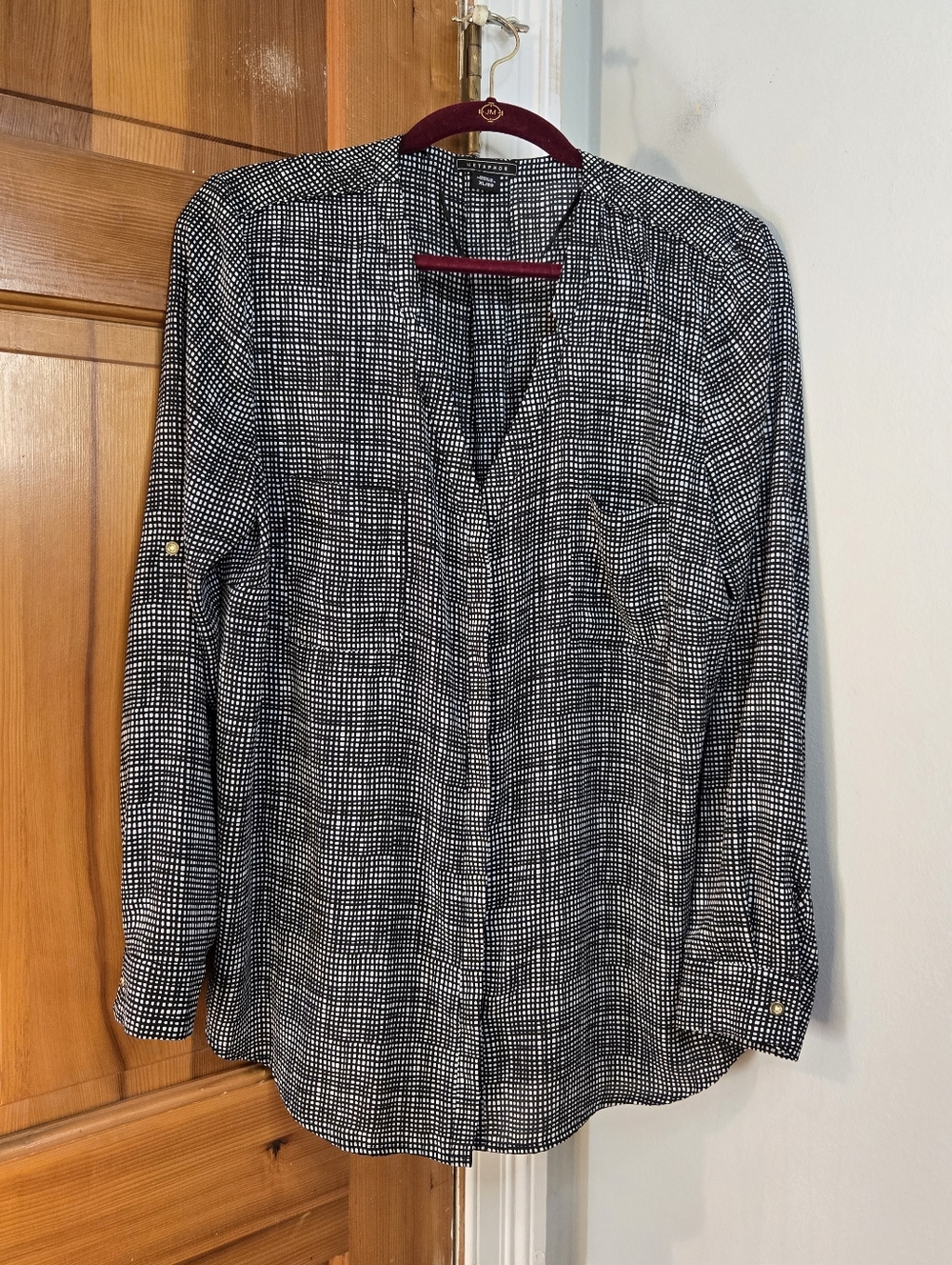 Metaphor Black and White Grid-Spot Blouse Sz XL